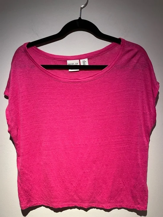 Rachel Zoe Woman’s Bright Pink Short Sleeve 100% Linen Top - Picture 3 of 5